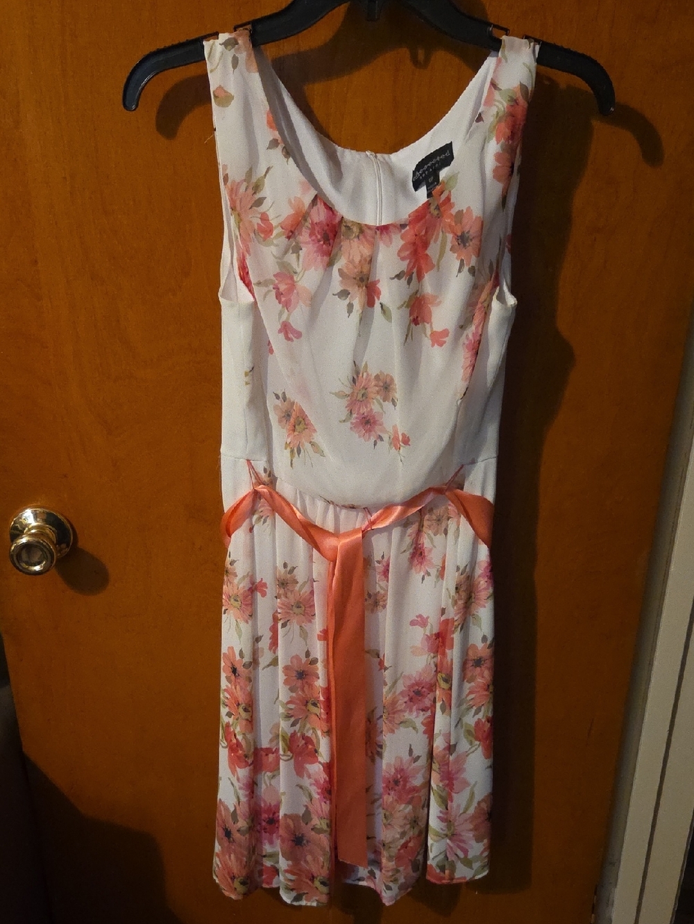 Connected apparel White Floral Midi Dress with Pink Ribbon
